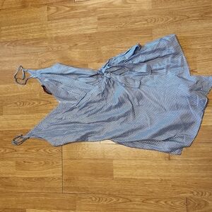 Dress Forum blue/white faux wrap romper sz small